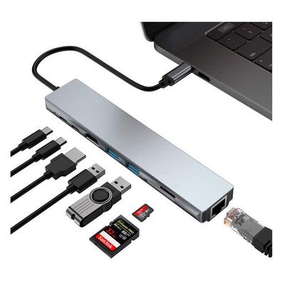 USB C Hub Adapter, 8 in 1 Mac Zubehör USBC Adapter 4K HDMI, Ethernet, 2 USB 3.0