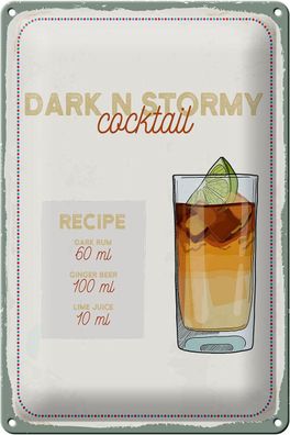 Blechschild Rezept Dark n Stormy Cocktail Recipe 20x30cm Deko Schild tin sign