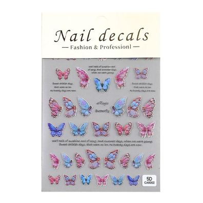 5D-Nagelaufkleber mit Prägung, selbstklebende Schmetterlings-Nagelkunstaufkleber mit