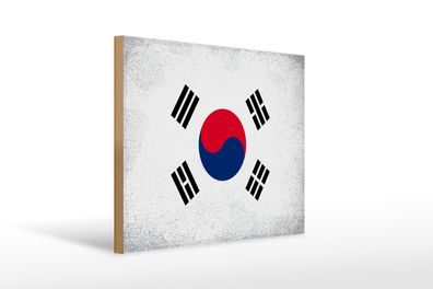Holzschild Flagge Südkorea 40x30 cm South Korea Vintage Deko Schild wooden sign