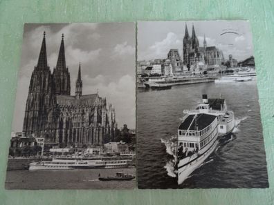 2 alte Postkarten AK Köln s/ w Sühwold Rheinufer Schiffe Dom gelaufen 60er