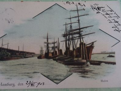 sehr alte Postkarte AK KF Hamburg Hafen Schiffe 1903 M. Glückstadt & Münden