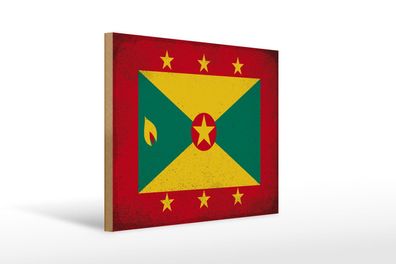 Holzschild Flagge Grenada 40x30 cm Flag of Grenada Vintage Schild wooden sign