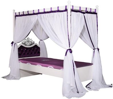 Romantisches Himmelbett Anastasia 90x200 in lila mit Vorhang