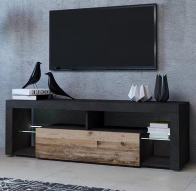 TV Lowboard schwarz Used Wood TV-Unterteil mit LED Beleuchtung Board 140 cm Mount