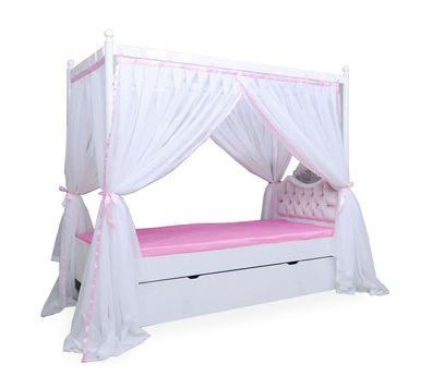 Himmelbett Anastasia 90x200c rosa mit Vorhang, Schlaufen, Rost Kinderbett NEU