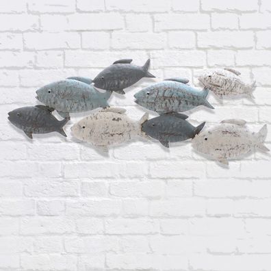 Wandobjekt Fische, Wanddekoration, Wandhänger Fischschwarm, Wanddeko aus Metall