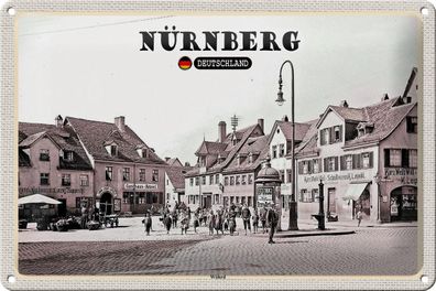 Blechschild Städte Nürnberg Wöhrd Altstadt Gemälde 30x20cm Deko Schild tin sign
