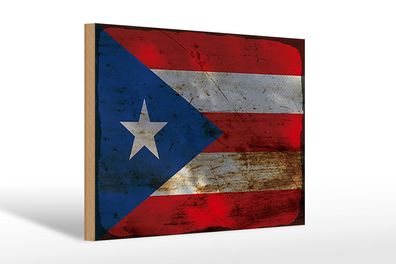 Holzschild Flagge Puerto Rico 30x20 cm Puerto Rico Rost Deko Schild wooden sign