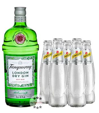 Tanqueray London Dry Gin & 5 x Schweppes Dry Tonic (43,1 % Vol., 1,7 Liter) (43,1 % V
