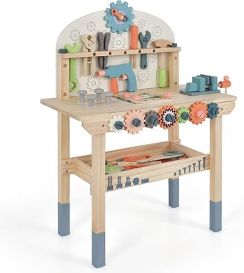 Werkzeugbank für Kinder, Spielwerkbank Holz mit magnetischem Gestell, Ablageregal