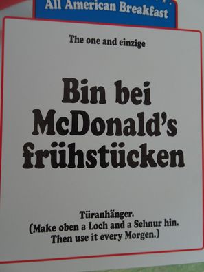 ältere WerbePostkarte AK Reklame McDonald´s McMorning frühstücken Türanhänger