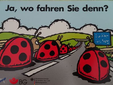 ältere WerbePostkarten AK Reklame Marienkäfer Stau Straße Bundesministerium