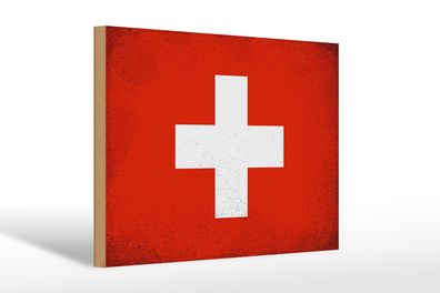 Holzschild Flagge Schweiz 30x20cm Flag Switzerland Vintage Schild wooden sign