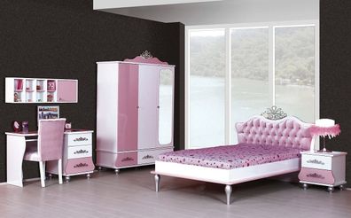 Kinderzimmer Anastasia rosa mit Bett 90x200cm, Mädchenzimmer, Sparset 9-teilig