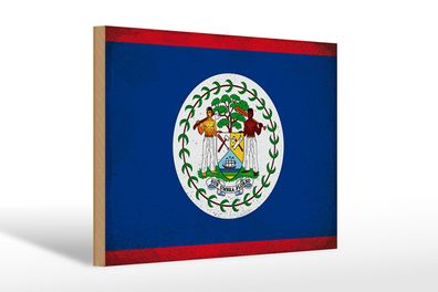 Holzschild Flagge Belize 30x20 cm Flag of Belize Vintage Deko Schild wooden sign
