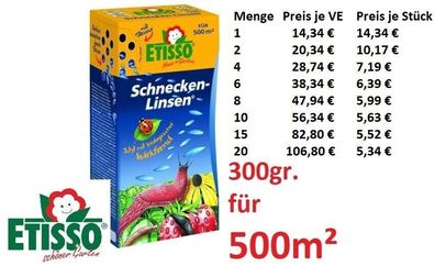 Etisso Schnecken-Linsen 300 g Nacktschnecken Schneckenkorn Gemüse biologisch