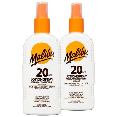 2x Malibu Sonnenlotion Spray SPF20 mittlerer Sonnenschutz 200 ml