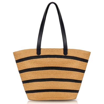 Umhängetasche Einkaufstasche mit Reißverschluss Strandtasche Braun