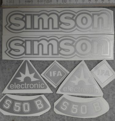 S50B, Aufkleber Silber transparenter HG, IFA, electronic, Tank, Seitendeckel, Simson