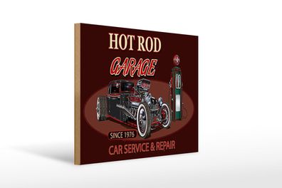Holzschild Auto 40x30 cm Hot rod Garage car service repair Schild wooden sign