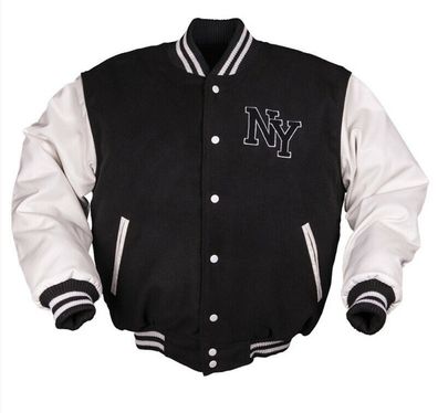 NY Baseball Jacke Collegejacke mit NY Patch schwarz/ weiss