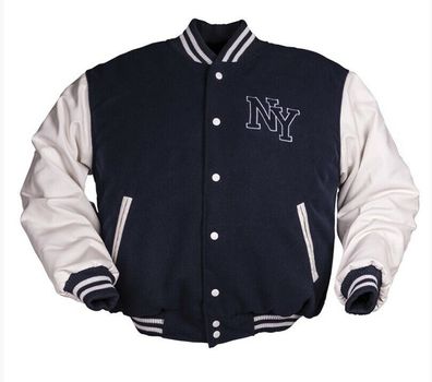 NY Baseball Jacke Collegejacke mit NY Patch navy/ weiss