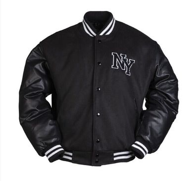 NY Baseball Jacke Collegejacke mit NY Patch schwarz