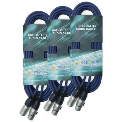 keepdrum 15m DMX Kabel Blau 3-pol XLR 100-Ohm 3 Stück