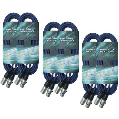 keepdrum DMX-Kabel Set Blau 3-pol XLR je 2x 3m-10m-15m