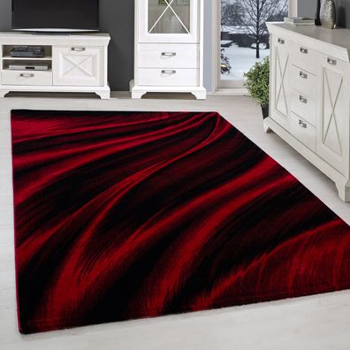 Kurzflor Teppich Wohnzimmerteppich Design Schatten Muster Rot Schwarz Meliert