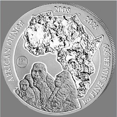 Silbermünze Berggorilla Ruanda 2023 1oz Unze Silber Ag 999 15 Jahre Jubiläum