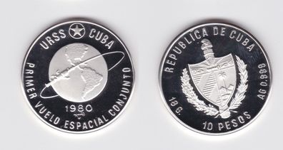 10 Pesos Silber Münze Kuba Weltraumflug UdSSR Kuba1980 PP (164264)