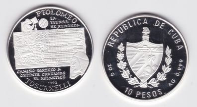 10 Pesos Silber Münze Kuba Ptolomeo, Toscanelli 1992 PP (164373)