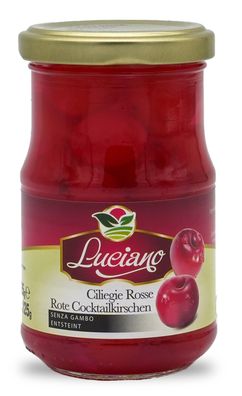 Ciliegie ROSSE | Rote Cocktail Kirschen entsteint ohne Stiel | Luciano | 212ml
