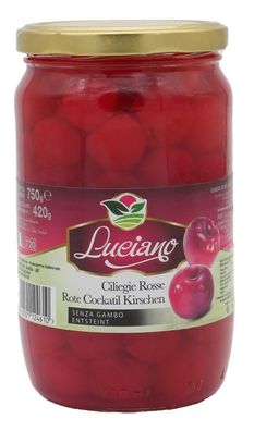 Ciliegie ROSSE | Rote Cocktail Kirschen entsteint ohne Stiel | Luciano | 720ml
