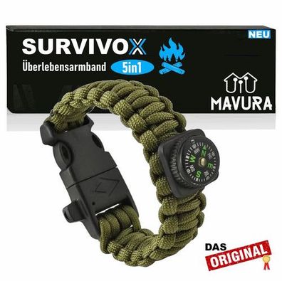 Survivox Survival Armband Kompass Pfeife Feuerstarter Outdoor Paracord 5in1