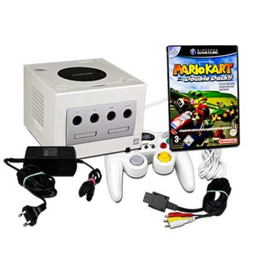 Gamecube Konsole in Weiss - Pearl White + Ähnlicher Controller + Mario Kart Double...