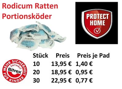 Rodicum Rattengift Mäusegift Ratten-Pads Portionsköder 27 ppm 10 g