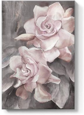 Rosendruck-Gemälde - rosa Blumen - grau - Wandkunst - modernes Dekor - für Esszimmer