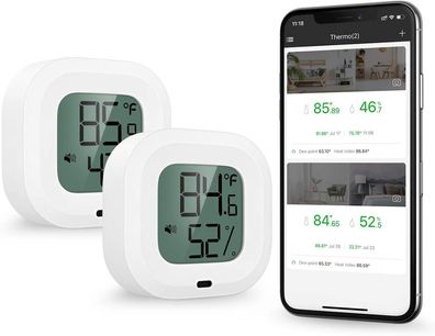 Bluetooth 5.0 Thermometer Hygrometer, 2pcs Wireless App Control Genaues Temperatur-