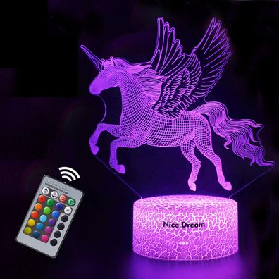 3D-Einhorn-Nachtlicht für Kinder, Mädchen, USB-LED-Lampe, Illusions-Nachtlicht, 16 F
