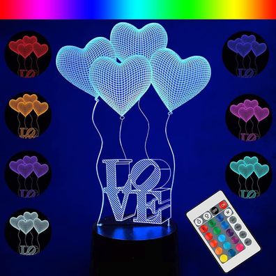 Love 3D Lampe Herz Nachtlicht mit Fernbedienung Love 3D Nachtlicht Mädchen Illusions