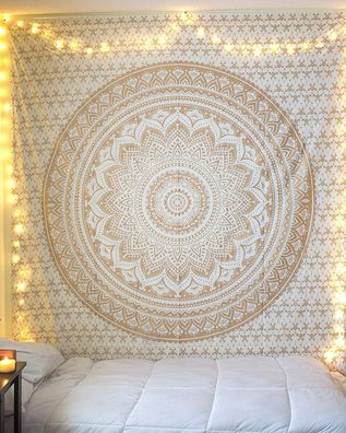 Wandbehang Indischer Wandteppich Wandbehang Mandala Wandteppich Gold Boho Stoff Wand