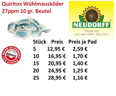 Quritox Wühlmausgift Wühlmausköder 27 ppm 10 g Beutel