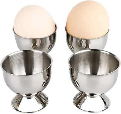 Set mit 4 Eierbechern aus Edelstahl, Eierteller, Eierbecher, Frühstück, Abendessen, K