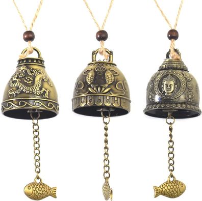 Vintage Fengshui Glocke, 3 Stück Metall-Windspiele, Vintage-Drachen-Segen, Buddha-Sta