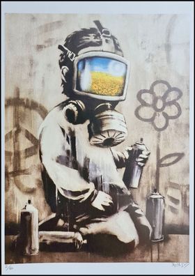 BANKSY * Gasmask Boy * 50x35 cm * Lithografie * limitiert # 2/60 (Gr. 50 cm x 35 cm)