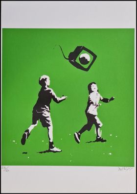 BANKSY * Kids playing with TV * 50x35 cm * Lithografie * limitiert # 26/60