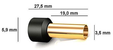 6,0mm² Viablue OFC-Aderendhülsen mit Kragen / 24k vergoldet / VE 10-20-30-40-50 Stück